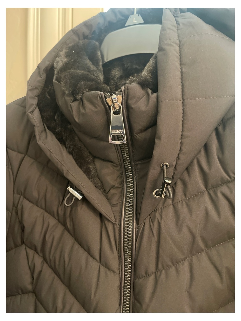 DKNY Black Quilted Hooded Long Puffer Coat - Picture 2 of 9